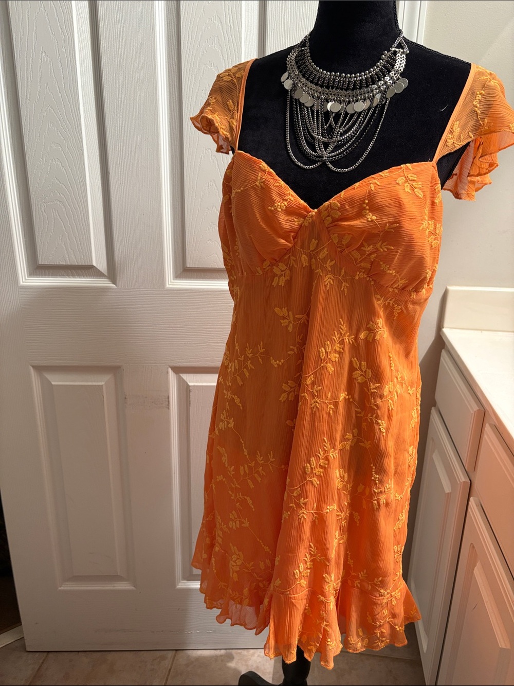 Betsey Johnson Orange Floral Embroidered Dress